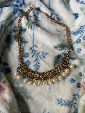 Gold Pearl Chain Statement Necklace